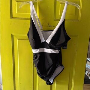 Elegant Black and White Women's One Piece Swimsuit